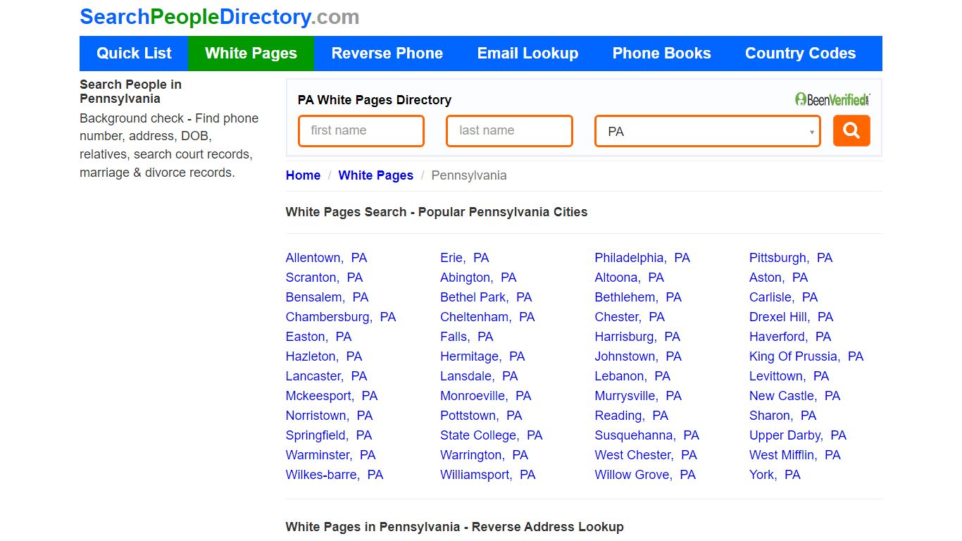 White Pages in Pennsylvania, Find a Person, Local Directory